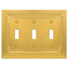 Filigree Border Satin Gold Cast - 3 Toggle Wallplate