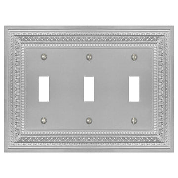 Filigree Border Satin Nickel Cast - 3 Toggle Wallplate - Wallplate Warehouse 83TTTN - B 070686015285 3 Toggle