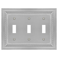 Filigree Border Satin Nickel Cast - 3 Toggle Wallplate