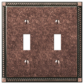 Georgian Tumbled Aged Bronze Cast - 2 Toggle Wallplate - Wallplate Warehouse 54TTAZ 070686559413 2 Toggle
