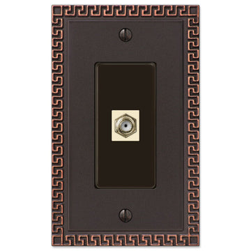 Greek Key Aged Bronze Cast - 1 Cable Jack Wallplate - Wallplate Warehouse 42CXDB 070686580851 Cable Jacks