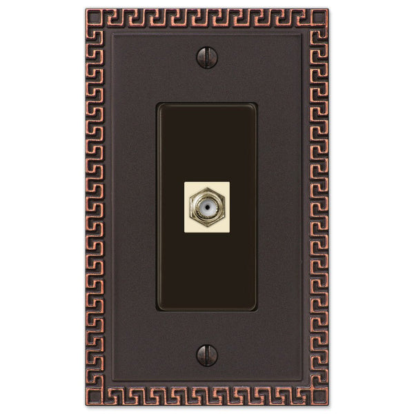 Greek Key Aged Bronze Cast - 1 Cable Jack Wallplate - Wallplate Warehouse 42CXDB 070686580851 Cable Jacks