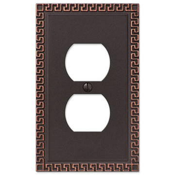 Greek Key Aged Bronze Cast - 1 Duplex Wallplate - Wallplate Warehouse 42DDB 070686569610 1 Duplex