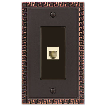 Greek Key Aged Bronze Cast - 1 Phone Jack Wallplate - Wallplate Warehouse 42PHDB 070686580882 Phone Jacks