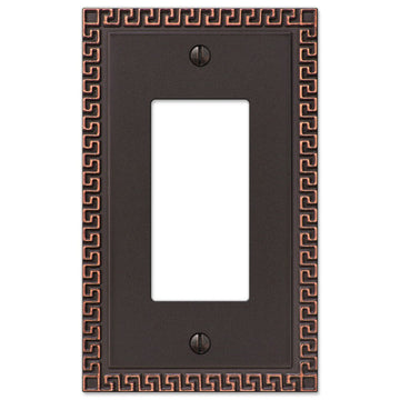 Greek Key Aged Bronze Cast - 1 Rocker Wallplate - Wallplate Warehouse 42RDB 070686569627 1 Rocker