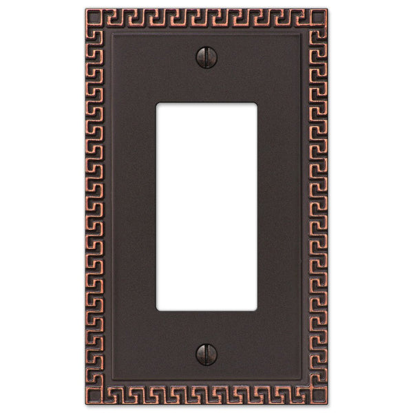 Greek Key Aged Bronze Cast - 1 Rocker Wallplate - Wallplate Warehouse 42RDB 070686569627 1 Rocker