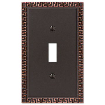 Greek Key Aged Bronze Cast - 1 Toggle Wallplate - Wallplate Warehouse 42TDB 070686569603 1 Toggle