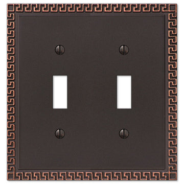 Greek Key Aged Bronze Cast - 2 Toggle Wallplate - Wallplate Warehouse 42TTDB 070686569634 2 Toggle