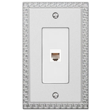 Greek Key Frosted Chrome Cast - 1 Phone Jack Wallplate - Wallplate Warehouse 42PHSCH 070686580905 Phone Jacks