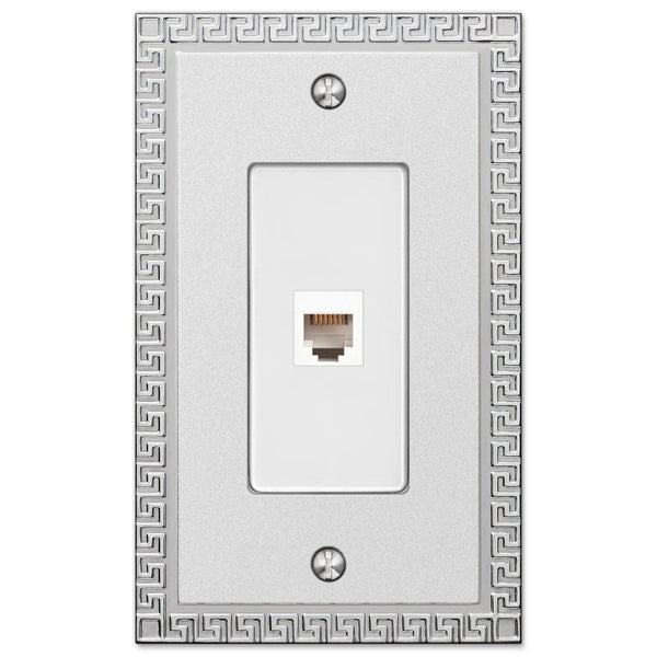Greek Key Frosted Chrome Cast - 1 Phone Jack Wallplate - Wallplate Warehouse 42PHSCH 070686580905 Phone Jacks