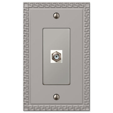 Greek Key Satin Nickel Cast - 1 Cable Jack Wallplate - Wallplate Warehouse 42CXN 070686580868 Cable Jacks
