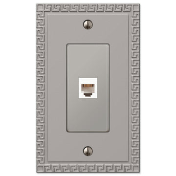 Greek Key Satin Nickel Cast - 1 Phone Jack Wallplate - Wallplate Warehouse 42PHN 070686580899 Phone Jacks