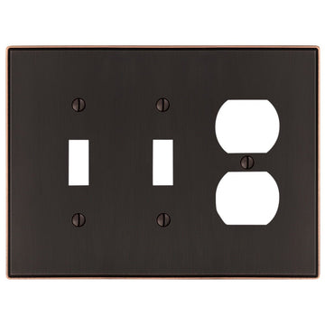 Halle Aged Bronze Cast - 2 Toggle / 1 Duplex Wallplate - Wallplate Warehouse 70TTDDB 070686001585 2 Toggle / 1 Duplex