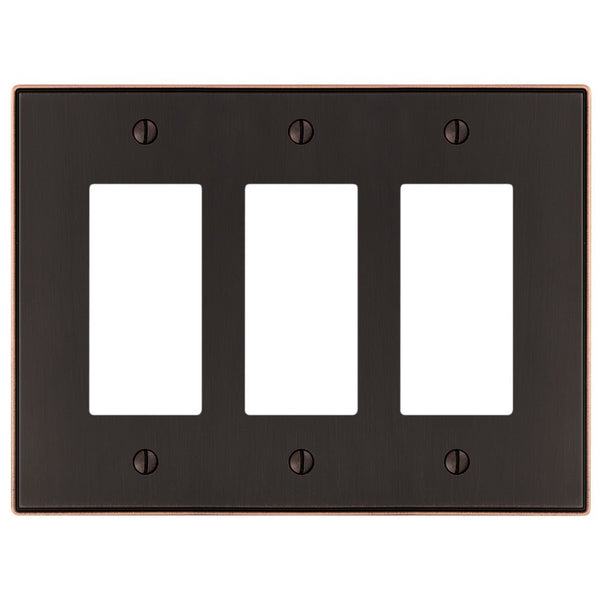 Halle Aged Bronze Cast - 3 Rocker Wallplate - Wallplate Warehouse 70RRRDB 070686001615 3 Rocker