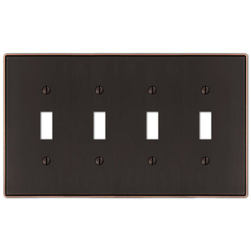 Halle Aged Bronze Cast - 4 Toggle Wallplate - Wallplate Warehouse 70T4DB 070686001547 4 Toggle