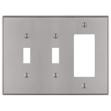 Halle Brushed Nickel Cast - 2 Toggle / 1 Rocker Wallplate - Wallplate Warehouse 70TTRBN 070686001431 2 Toggle / 1 Rocker