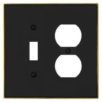 Halle Matte Black w/ Champagne Bronze Border Cast - 1 Toggle / 1 Duplex Wallplate - Wallplate Warehouse 70TD - MBCB - B 070686021040 1 Toggle / 1 Duplex