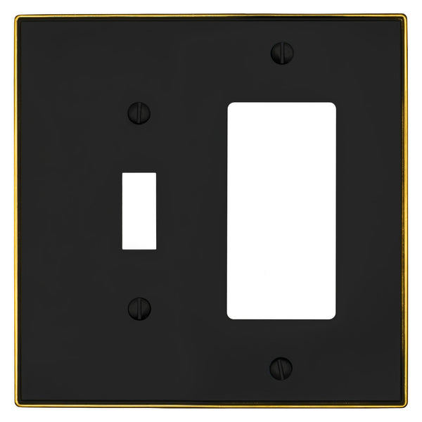 Halle Matte Black w/ Champagne Bronze Border Cast - 1 Toggle / 1 Rocker Wallplate - Wallplate Warehouse 70TR - MBCB - B 070686021057 1 Toggle / 1 Rocker