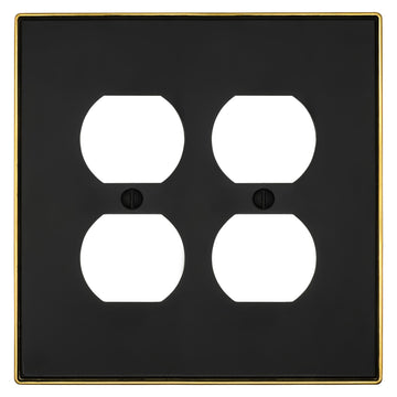 Halle Matte Black w/ Champagne Bronze Border Cast - 2 Duplex Wallplate - Wallplate Warehouse 70DD - MBCB - B 070686020999 2 Duplex