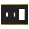 Halle Matte Black w/ Champagne Bronze Border Cast - 2 Toggle / 1 Rocker Wallplate - Wallplate Warehouse 70TTR - MBCB - B 070686021071 2 Toggle / 1 Rocker