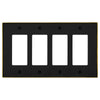 Halle Matte Black w/ Champagne Bronze Border Cast - 4 Rocker Wallplate - Wallplate Warehouse 70R4 - MBCB - B 070686021033 4 Rocker