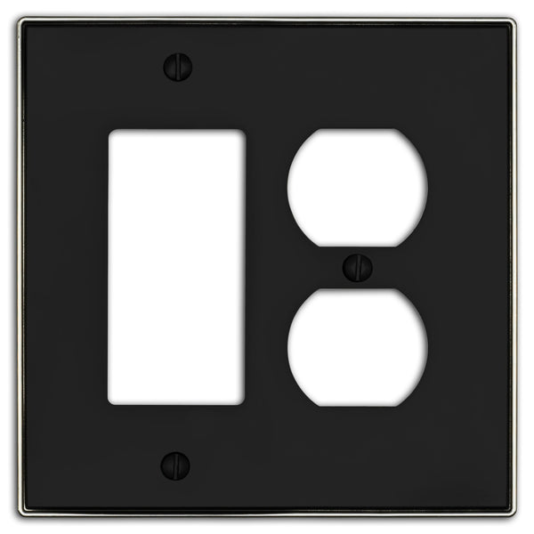 Halle Matte Black w/ Nickel Border Cast - 1 Rocker / 1 Duplex Wallplate - Wallplate Warehouse 70RD - MBBN - B 070686021507 1 Rocker / 1 Duplex