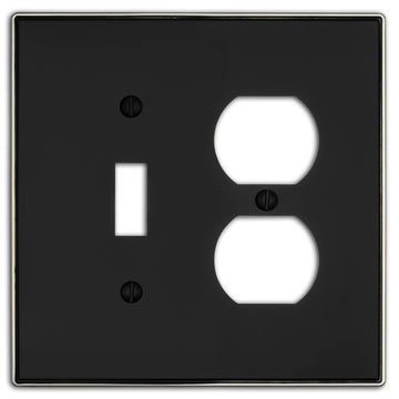 Halle Matte Black w/ Nickel Border Cast - 1 Toggle / 1 Duplex Wallplate - Wallplate Warehouse 70TD - MBBN - B 070686021187 1 Toggle / 1 Duplex