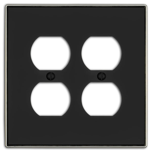 Halle Matte Black w/ Nickel Border Cast - 2 Duplex Wallplate - Wallplate Warehouse 70DD - MBBN - B 070686021132 2 Duplex