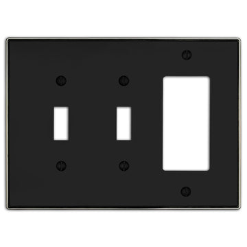 Halle Matte Black w/ Nickel Border Cast - 2 Toggle / 1 Rocker Wallplate - Wallplate Warehouse 70TTR - MBBN - B 070686021217 2 Toggle / 1 Rocker