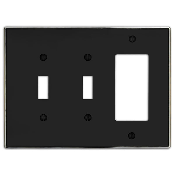 Halle Matte Black w/ Nickel Border Cast - 2 Toggle / 1 Rocker Wallplate - Wallplate Warehouse 70TTR - MBBN - B 070686021217 2 Toggle / 1 Rocker