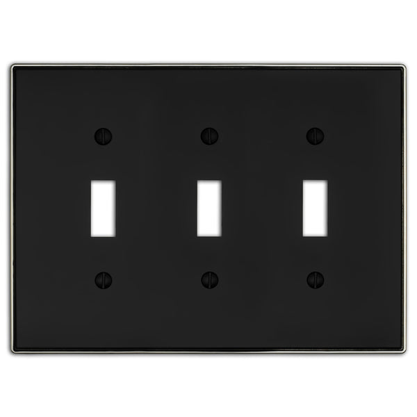 Halle Matte Black w/ Nickel Border Cast - 3 Toggle Wallplate - Wallplate Warehouse 70TTT - MBBN - B 070686021101 3 Toggle