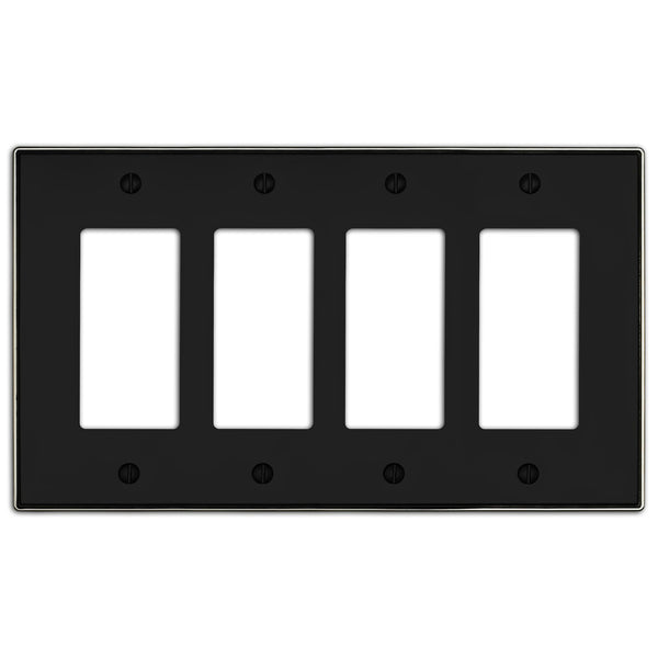 Halle Matte Black w/ Nickel Border Cast - 4 Rocker Wallplate - Wallplate Warehouse 70R4 - MBBN - B 070686021170 4 Rocker