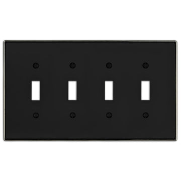 Halle Matte Black w/ Nickel Border Cast - 4 Toggle Wallplate - Wallplate Warehouse 70T4 - MBBN - B 070686021118 4 Toggle