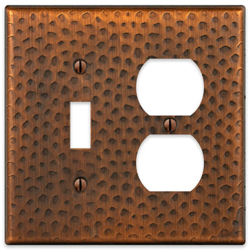 Hammered Aged Copper Steel - 1 Toggle / 1 Duplex Wallplate - Wallplate Warehouse 156TDAC - B 070686017470 1 Toggle / 1 Duplex