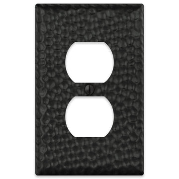 Hammered Matte Black Steel - 1 Duplex Wallplate - Wallplate Warehouse 156DMB - B 070686017678 1 Duplex