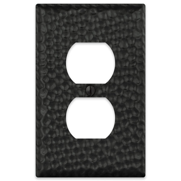 Hammered Matte Black Steel - 1 Duplex Wallplate - Wallplate Warehouse 156DMB - B 070686017678 1 Duplex