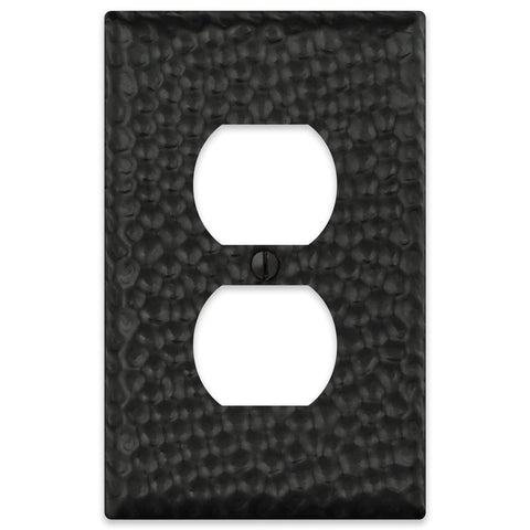 Hammered Matte Black Steel - 1 Duplex Wallplate - Wallplate Warehouse 156DMB - B 070686017678 1 Duplex