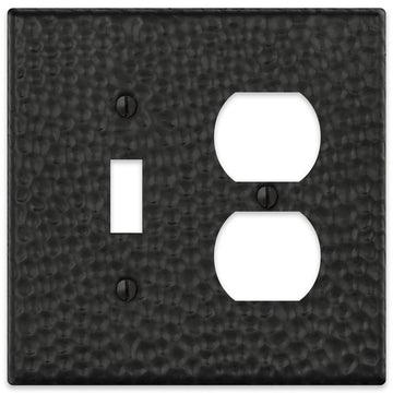 Hammered Matte Black Steel - 1 Toggle / 1 Duplex Wallplate - Wallplate Warehouse 156TDMB - B 070686017692 1 Toggle / 1 Duplex