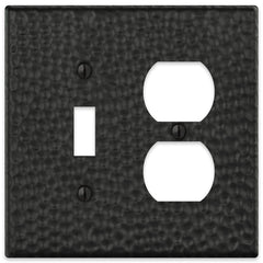 Hammered Matte Black Steel - 1 Toggle / 1 Duplex Wallplate