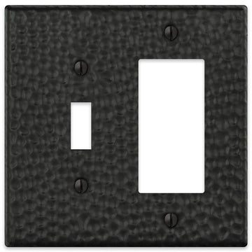 Hammered Matte Black Steel - 1 Toggle / 1 Rocker Wallplate - Wallplate Warehouse 156TRMB - B 070686017739 1 Toggle / 1 Rocker