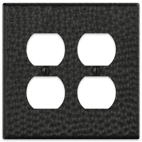 Hammered Matte Black Steel - 2 Duplex Wallplate - Wallplate Warehouse 156DDMB - B 070686017685 2 Duplex