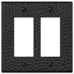 Hammered Matte Black Steel - 2 Rocker Wallplate