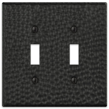 Hammered Matte Black Steel - 2 Toggle Wallplate - Wallplate Warehouse 156TTMB - B 070686017654 2 Toggle