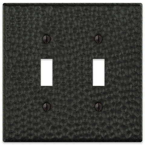 Hammered Matte Black Steel - 2 Toggle Wallplate - Wallplate Warehouse 156TTMB - B 070686017654 2 Toggle