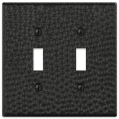 Hammered Matte Black Steel - 2 Toggle Wallplate