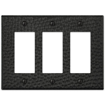 Hammered Matte Black Steel - 3 Rocker Wallplate - Wallplate Warehouse 156RRRMB - B 070686017722 3 Rocker