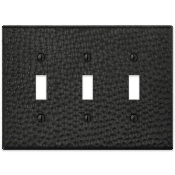 Hammered Matte Black Steel - 3 Toggle Wallplate - Wallplate Warehouse 156TTTMB - B 070686017661 3 Toggle