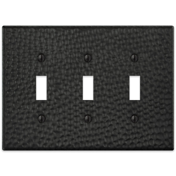 Hammered Matte Black Steel - 3 Toggle Wallplate - Wallplate Warehouse 156TTTMB - B 070686017661 3 Toggle