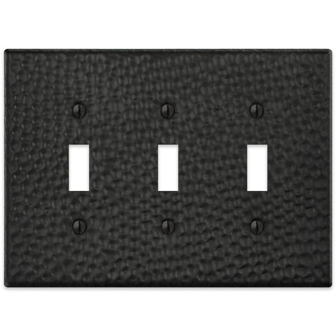 Hammered Matte Black Steel - 3 Toggle Wallplate - Wallplate Warehouse 156TTTMB - B 070686017661 3 Toggle