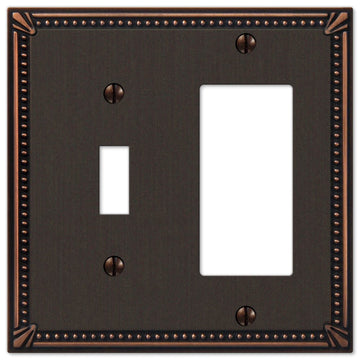 Imperial Bead Aged Bronze Cast - 1 Toggle / 1 Rocker Wallplate - Wallplate Warehouse 74TRDB 070686577738 1 Toggle / 1 Rocker